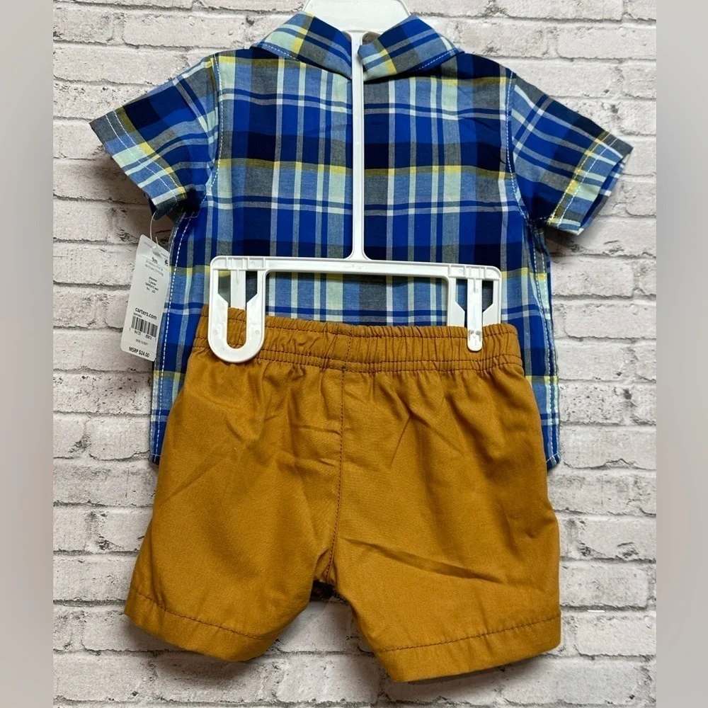 Carter’s Outfit 9 Months Plaid Button Up Shirt Shorts NEW